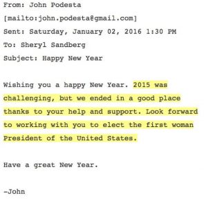John Podesta contacted the COO of Facebook in January 2016 thanking her for help. - conspiracy