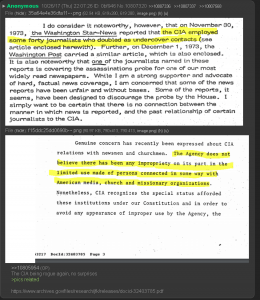The CIA employed around forty agents that acted undercover as journalists in 1973. : conspiracy